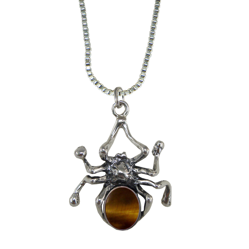 Sterling Silver Spider Pendant With Tiger Eye